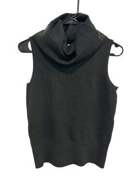 Womens Black Cotton Poly Sleeveless Knit Turtleneck Top Minimalist Luxury